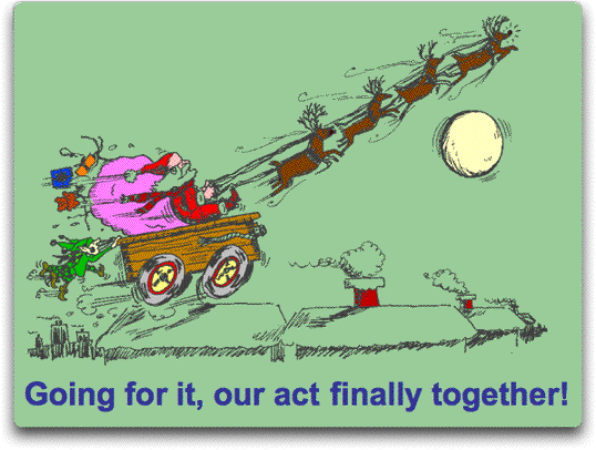 Square Wheels image, with Santa and reindeer for Christmas